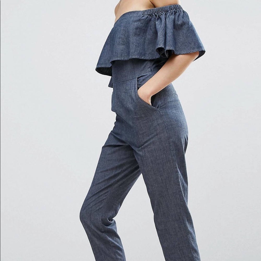 ASOS Denim Off-Shoulder Jumpsuit